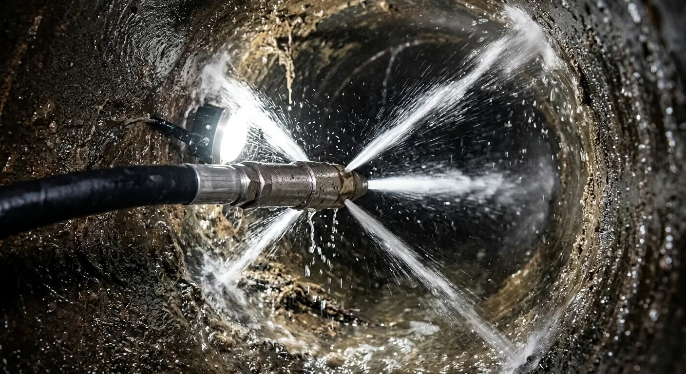 High-pressure hydro jetting nozzle cleaning sewer pipe for Storm Drain Cleaning in Orchard Homes